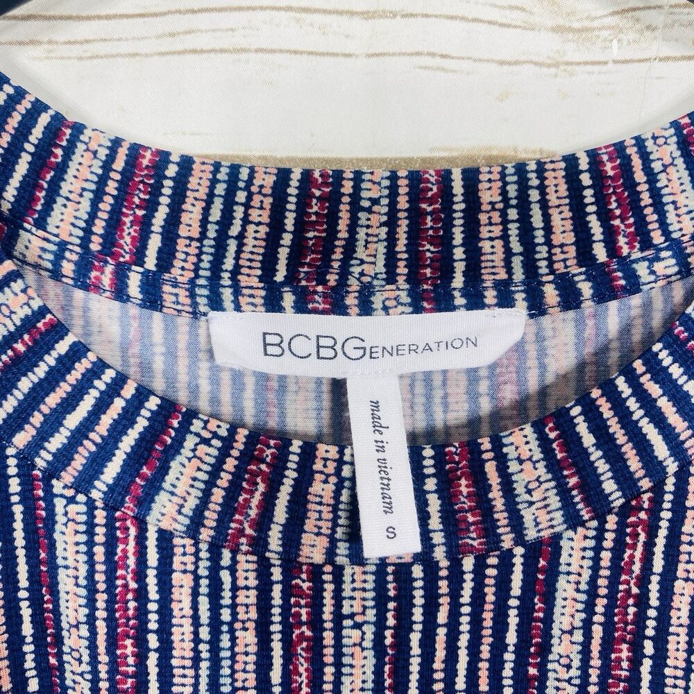 BCBGeneration Women T-Shirt Dress Striped Short Sleeve Shift Blue Pink Size S - Picture 2 of 4